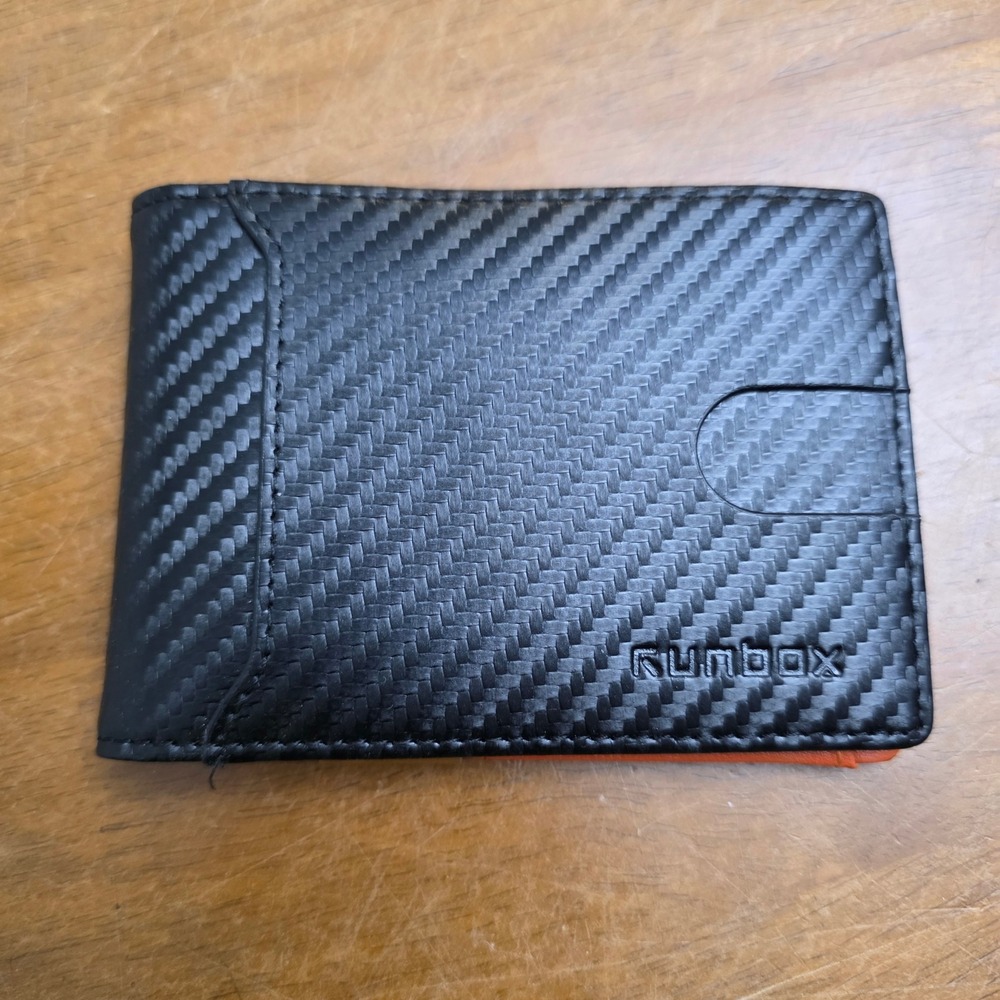 Runbox Bifold Wallet Mens OS Black Carbon Fiber Slim Money Clip ID Window Modern
